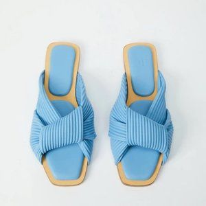 Blue Flat Slide Sandals